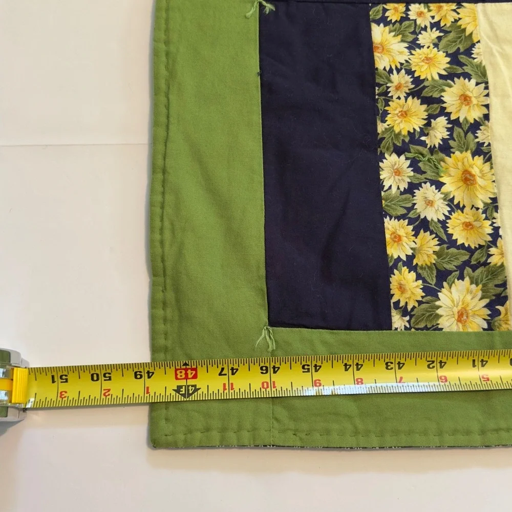 Handmade Sunflower Rail Fence Patchwork Quilt Navy Yellow Green 40x49 Throw